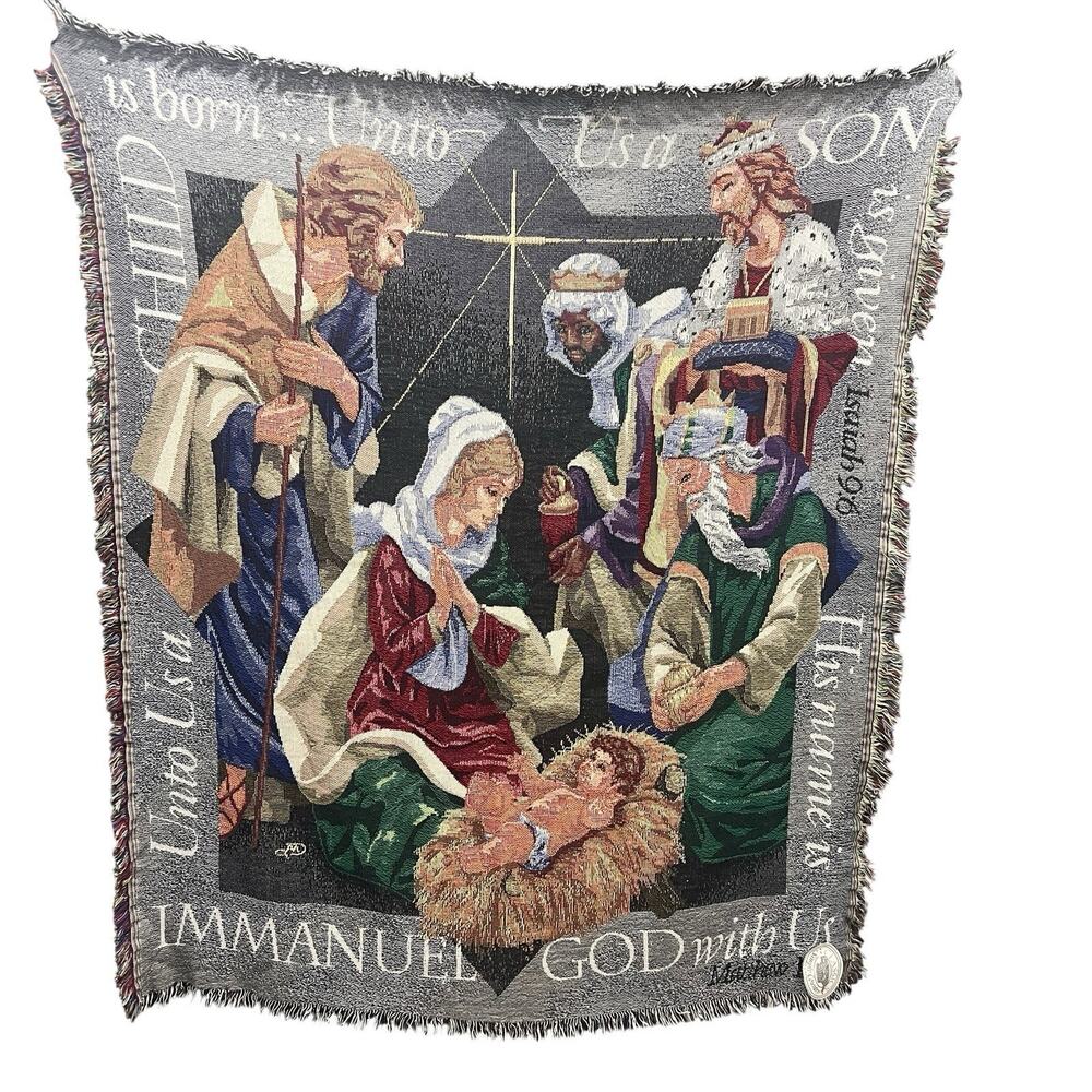 Vintage Nativity Scene Tapestry Throw Blanket Christmas Decor Religious‎ Bible